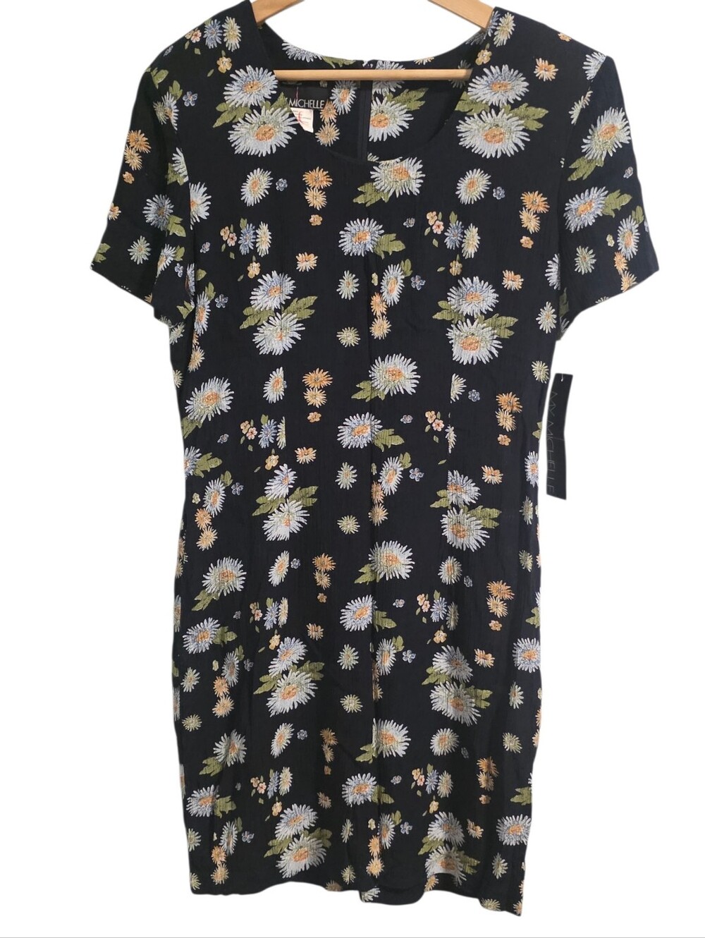 My Michelle NWT Boho Daisy Print Short Sleeve Creped Navy Mini Dress Size Small